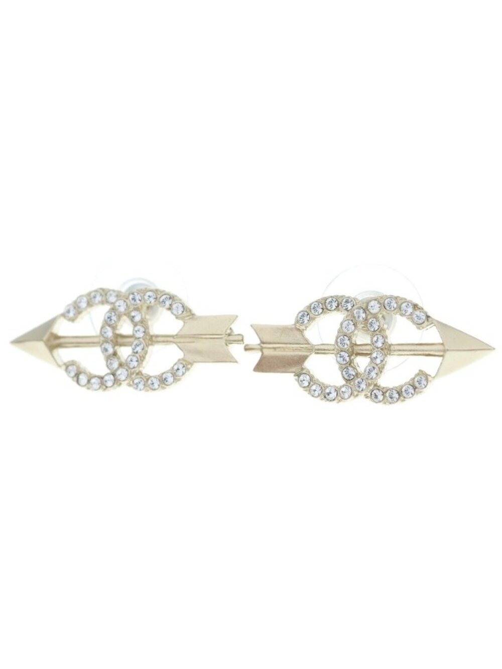 Chanel CC Logo Arrow Earrings Rhinestone Gold